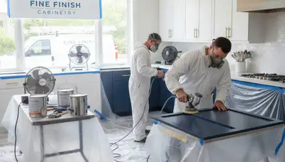 Professional cabinet painting in Anaheim, CA showcasing smooth kitchen refinishing and durable finishes