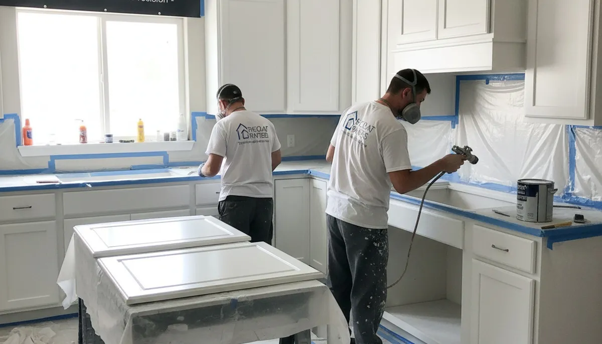 Professional cabinet painting in Anaheim, CA showing freshly refinished kitchen cabinets