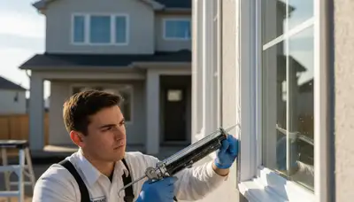 Professional caulking and sealing on Anaheim, CA home exterior for weatherproof protection
