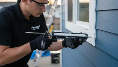 Professional caulking and sealing on Anaheim, CA home exterior for weather protection and paint prep