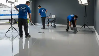 Epoxy floor coating in Anaheim, CA garage with glossy, durable finish by local house painting experts