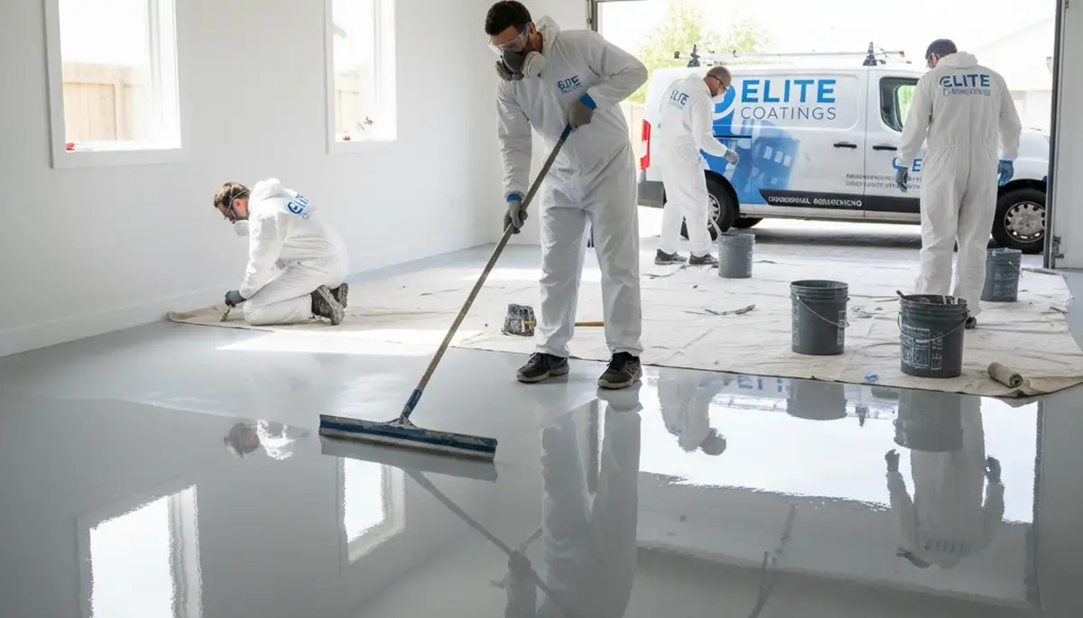Epoxy garage floor coating in Anaheim CA providing durable, glossy, and easy-to-clean concrete finish