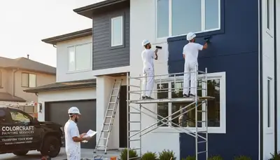 Professional exterior house painters working on stucco home in Anaheim, CA