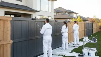 Professional fence painting in Anaheim, CA with durable wood finish for sun and humidity protection