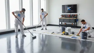Epoxy garage floor coating in Anaheim CA by professional house painters for durable, glossy finish