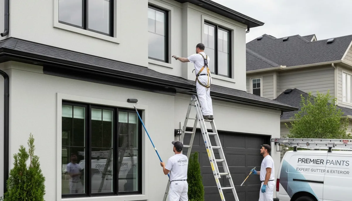 Professional gutter painting on Anaheim CA home exterior by expert house painters