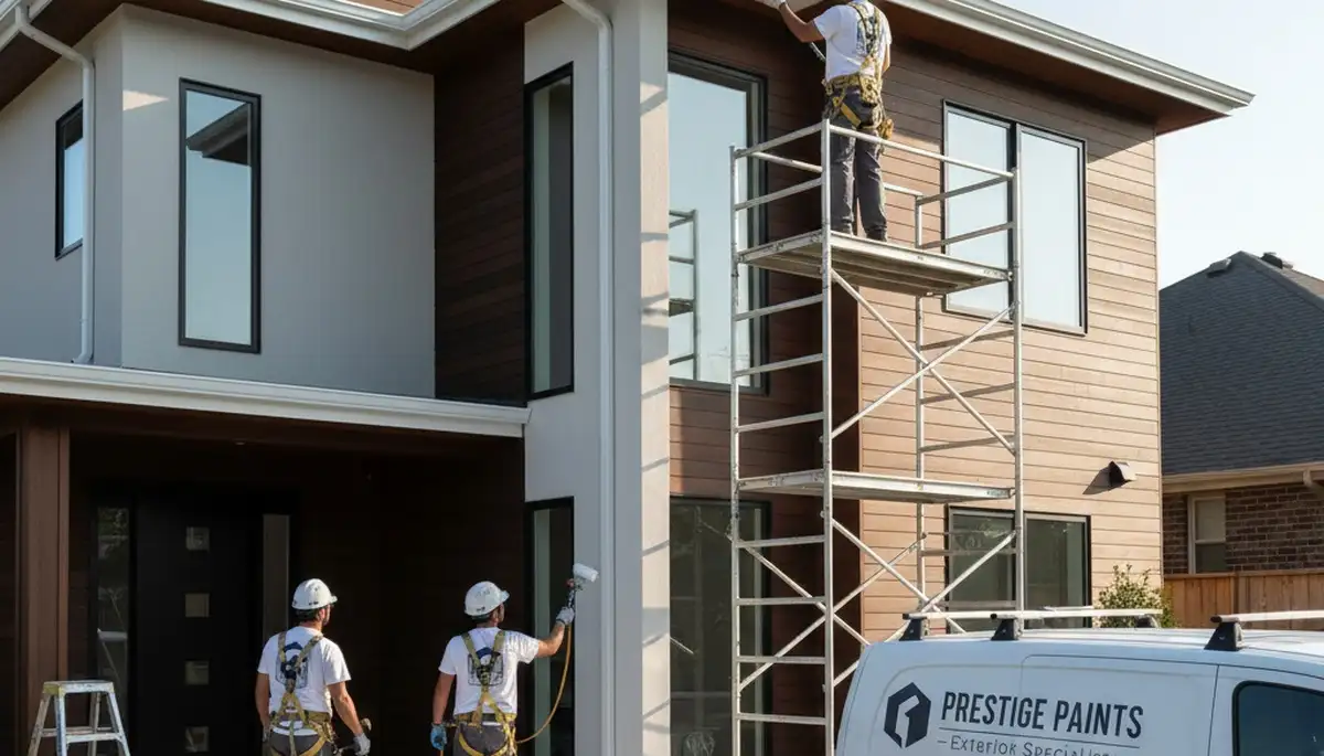 Professional gutter painting on home exterior in Anaheim, CA by expert house painters