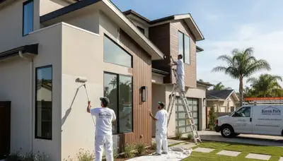 Professional house painters enhancing home exterior in Anaheim, CA