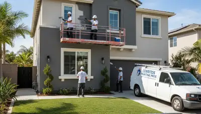 Professional house painters in Anaheim CA improving home exterior with quality paint finish