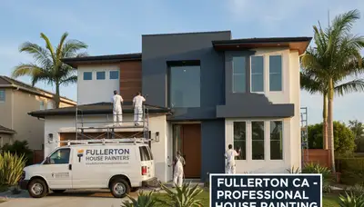 Professional house painters finishing exterior home repaint in Anaheim, CA