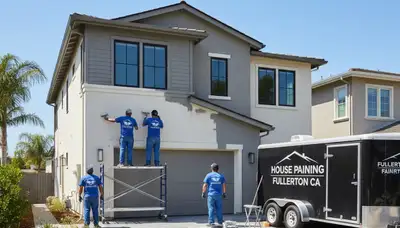 Professional house painters working on residential exterior in Anaheim, CA