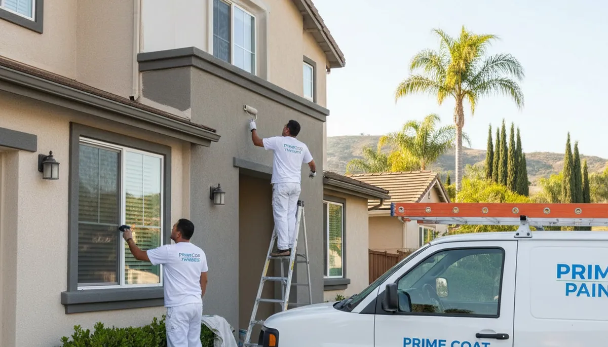 Professional house painters working on exterior home painting in Anaheim, CA
