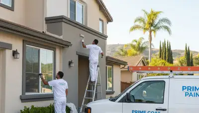 Professional house painters working on exterior home painting in Anaheim, CA