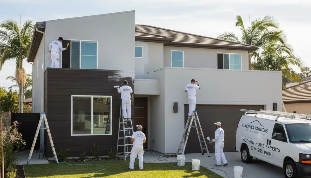 Professional house painters working on exterior home in Anaheim, CA