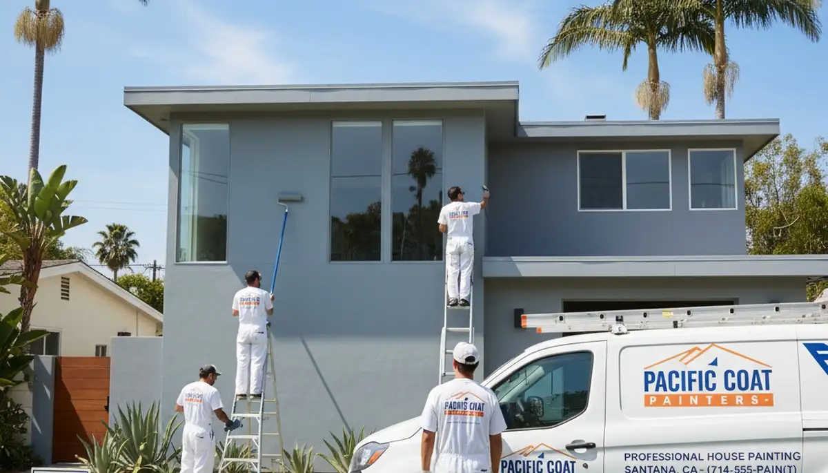 Professional house painters working on exterior home in Anaheim, CA
