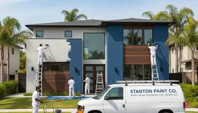 Professional house painters applying exterior paint to home in Anaheim, CA