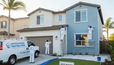 Professional house painters working on exterior home paint project in Anaheim, CA