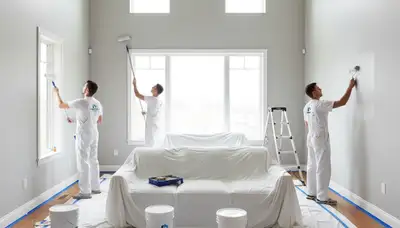 Professional interior house painters working on a living room in Anaheim, CA