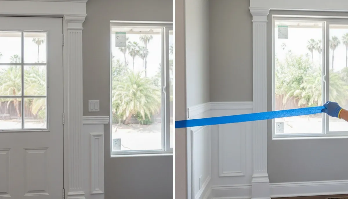 Professional interior trim painting with crisp lines in an Anaheim, CA home by expert house painters