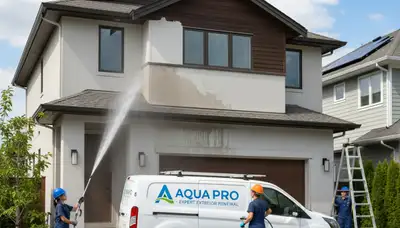 Professional pressure cleaning on Anaheim, CA home exterior removing dirt and grime for fresh finish