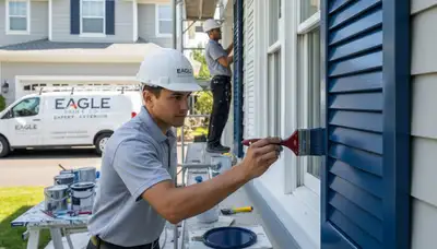 Professional shutter painting service on a residential home in Anaheim, CA