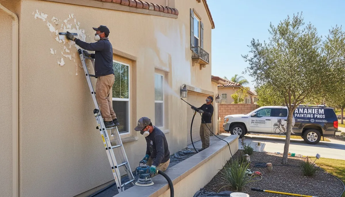 Professional surface preparation for exterior house painting in Anaheim, CA ensures lasting paint adhesion