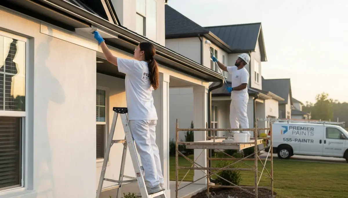 Professional trim and fascia painting on Anaheim CA home exterior by expert house painters