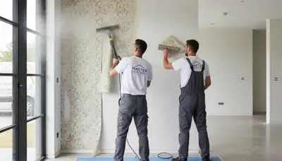 Professional wallpaper removal service in Anaheim, CA preparing walls for fresh interior paint