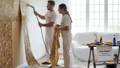 Professional wallpaper removal service in Anaheim, CA preparing walls for fresh interior painting