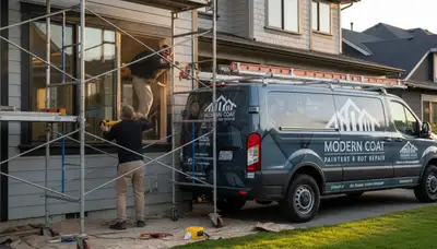 Professional wood rot repair on Anaheim, CA home exterior by expert house painters restoring damaged siding