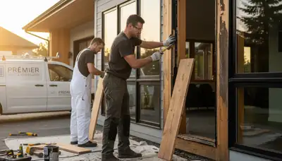 Contractor repairing exterior wood rot on Anaheim, CA home during expert wood restoration service